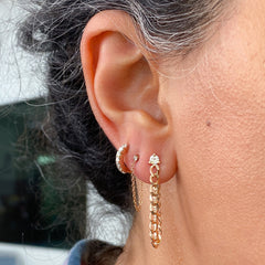 1mm Diamond Solitaire 14K Gold Chain Dangle Stud Earrings