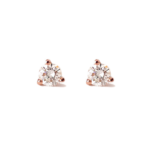 14K Gold Solitaire 3mm Diamond Martini Stud Earrings