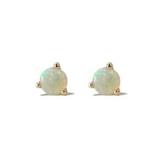 14K Gold Solitaire 3mm Opal Cabochon Martini Stud Earrings