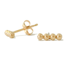 14K Gold Dotted Ball Bar Stud Earrings