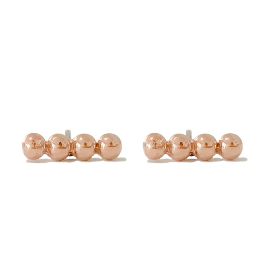 14K Gold Dotted Ball Bar Stud Earrings