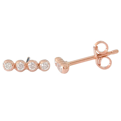 14K Gold Diamond Dotted Ball Bar Stud Earrings