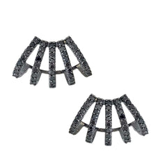 14K Gold Pavé Black Diamond 5 Row Hoop Stud Earrings