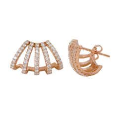 14K Gold Pavé Diamond 5 Row Hoop Stud Earrings