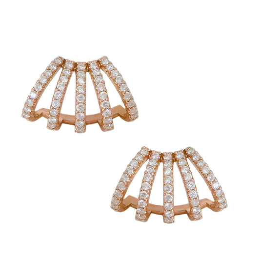 14K Gold Pavé Diamond 5 Row Hoop Stud Earrings