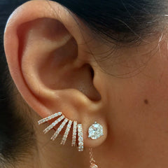 14K Gold Pavé Diamond 5 Row Hoop Stud Earrings