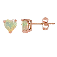 14K Gold Faceted Opal Heart Solitaire Stud Earrings