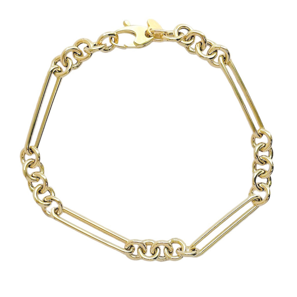 14K Gold Alternating 5 to 1 Elongated Oval Link Chain Bracelet