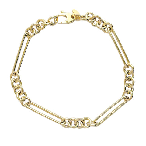14K Gold 5 to 1 Mixed Link Chain Bracelet, Medium Size