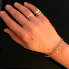 14K Gold 7 Diamond Fringed Finger Bracelet