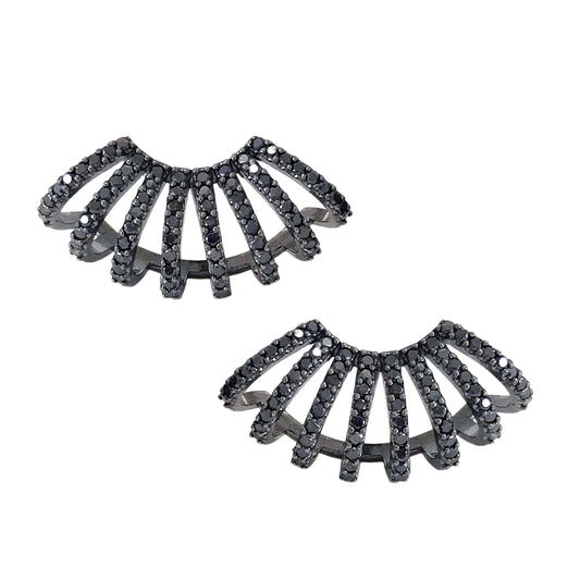 14K Gold Pavé Black Diamond 8 Row Hoop Stud Earrings