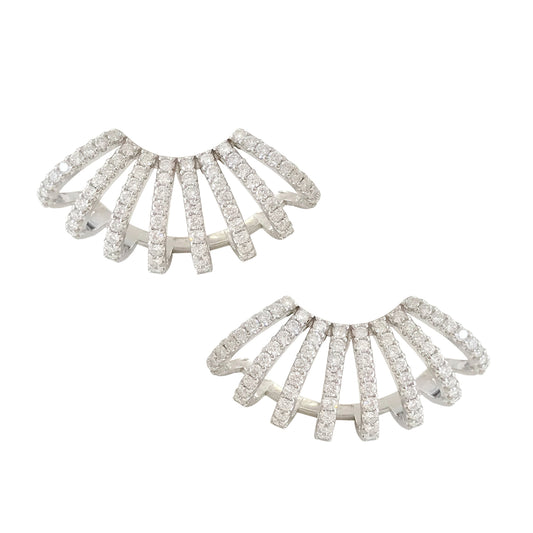 14K Gold Pavé Diamond 8 Row Hoop Stud Earrings