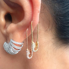 14K Gold Pavé Diamond 8 Row Hoop Stud Earrings