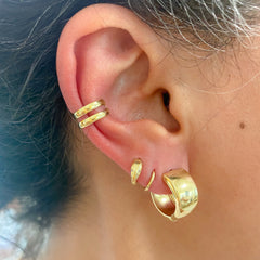 14K Gold Thick Flat Huggie Hoop Earrings, 8mm Wide