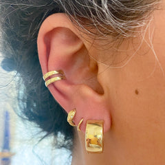 14K Gold Thick Flat Huggie Hoop Earrings, 8mm Wide