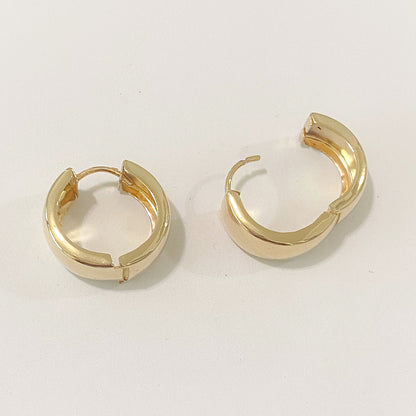 14K Gold Thick Flat Huggie Hoop Earrings, 8mm Wide