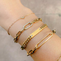 14K Gold Alternating 3 to 1 Elongated Oval Link Chain Bracelet, Large Size Links