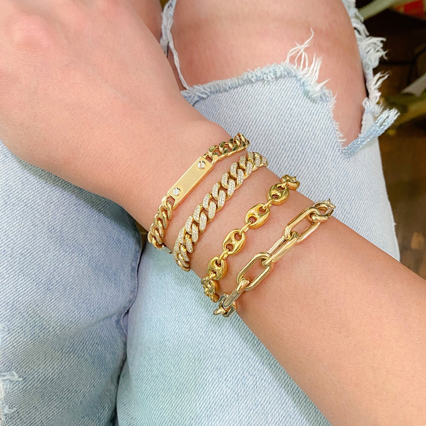 14K Gold Puffy Mariner Anchor Link Bracelet, 7.5mm Size Links