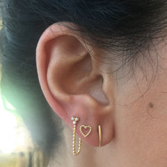 14K Gold Ball Frame Heart Stud Earrings