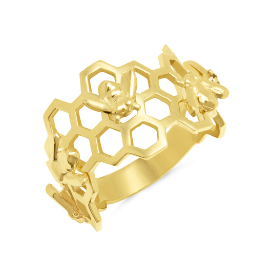 14K Gold Honey Beehive Ring