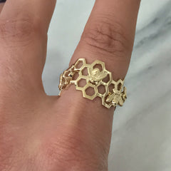 14K Gold Honey Beehive Ring