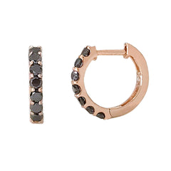 14K Gold Black Diamond Thick Huggie Hoop Earrings (11.5mm x 8.25mm)