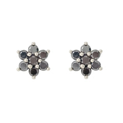 14K Gold Black Diamond Rosebud Flower Stud Earrings