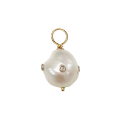 14K Gold Diamond Orbit Baroque Freshwater Cultured Pearl Pendant