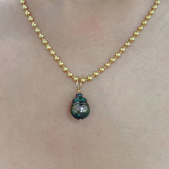 14K Gold Baroque Black Tahitian Pearl Pendant