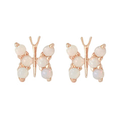 14K Gold Opal Cabochon Butterfly Stud Earrings