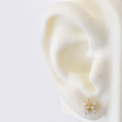 14K Gold Opal Cabochon Butterfly Stud Earrings