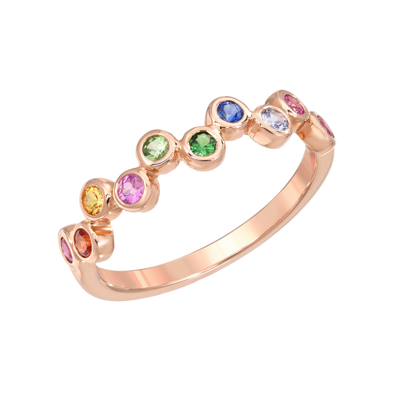 14K Gold Bezel Rainbow Gemstone Half Eternity Band, One Of A Kind LIMITED EDITION