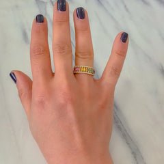 14K Gold Pavé Diamond & Rainbow Baguette Half Eternity Caged Band, One Of A Kind LIMITED EDITION