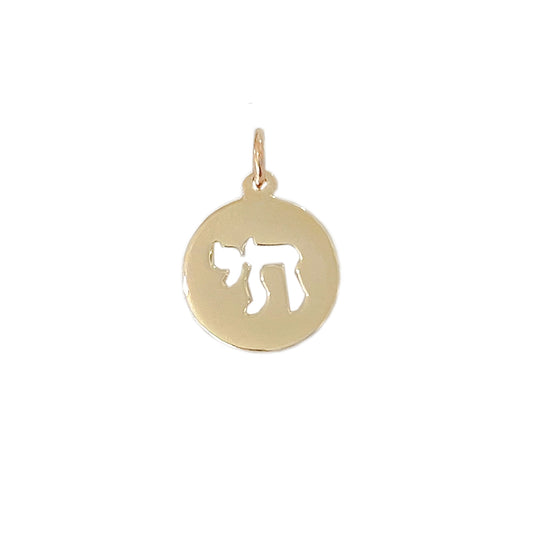 14K Gold Hebrew Chai Medallion Charm Pendant