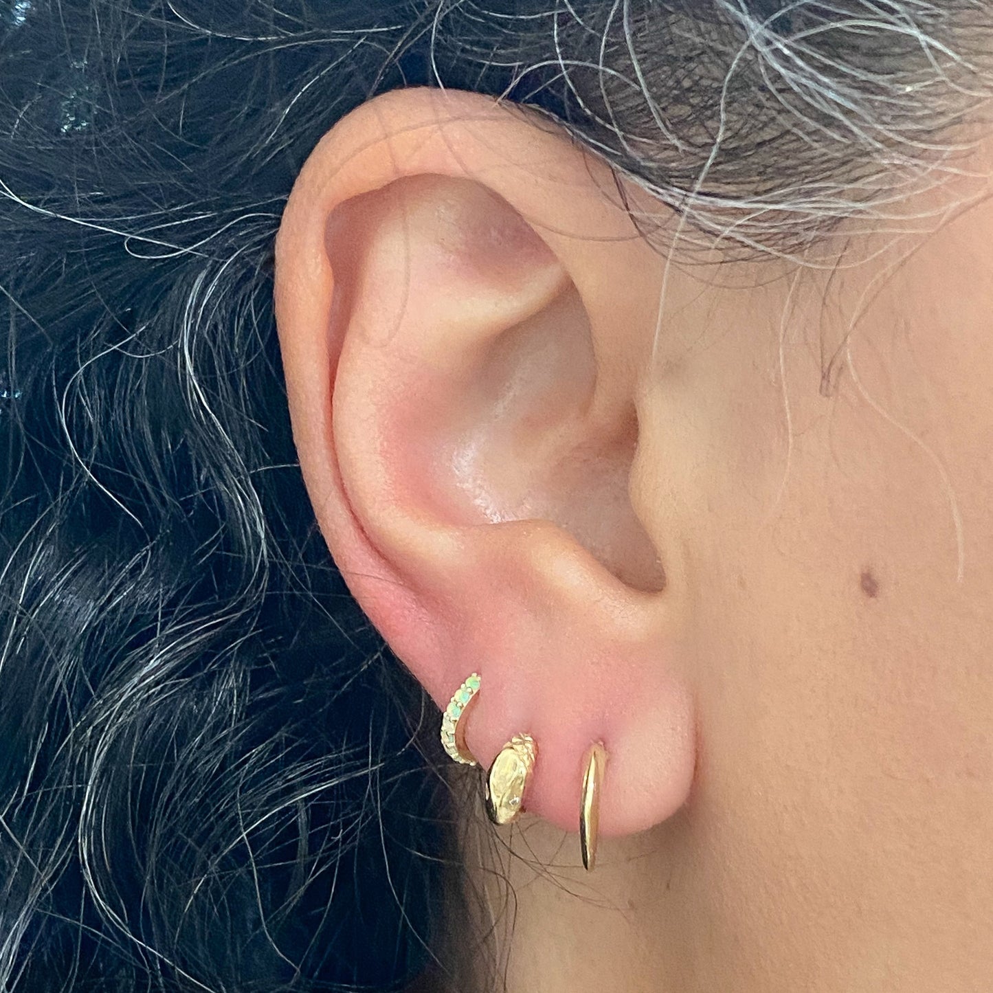 14K Gold Clawed Hoop Stud Earrings