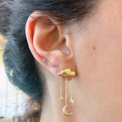 14K Gold Celestial Cloud Stud Earrings