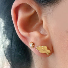 14K Gold Opal & Pavé Diamond Starburst Stud Earrings
