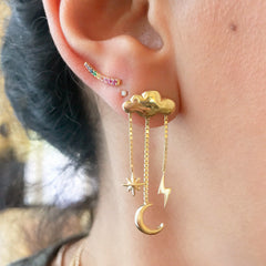 14K Gold Celestial Cloud Stud Earrings