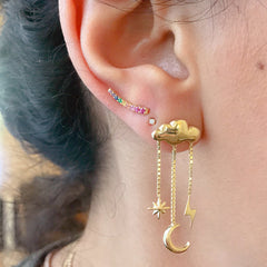 14K Gold Rainbow Gemstone Climber Arch Earrings