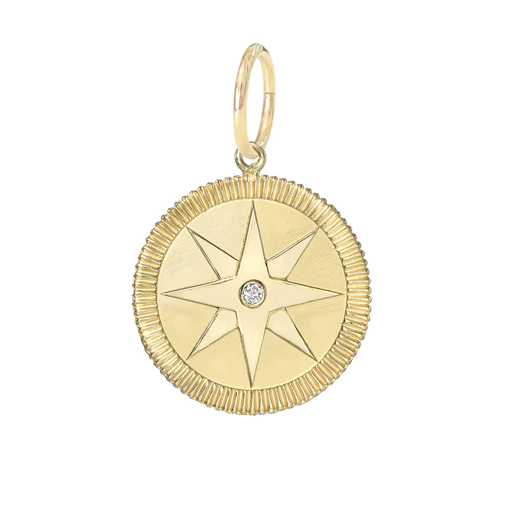 14k Yellow & White Gold Compass Rose Medium Pendant on 14k Yellow Gold  Chain | The Gilded Oyster