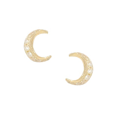 14K Gold Pavé Diamond Crescent Moon Stud Earrings