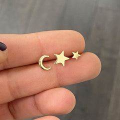 14K Gold Crescent Moon Stud Earrings