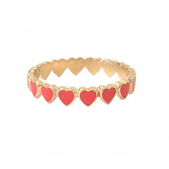 14K Gold Coral Red Enamel Eternal Heart Ring