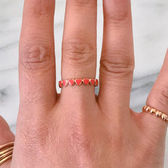 14K Gold Coral Red Enamel Eternal Heart Ring