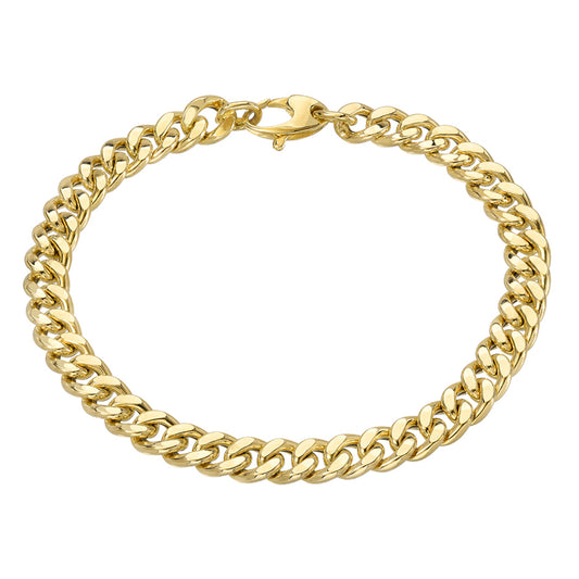 14K Gold Flat Cuban Link Chain Bracelet, 6mm Size Links