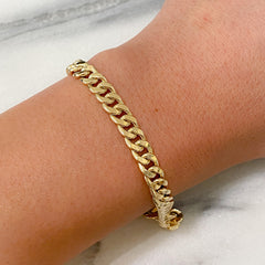 14K Gold Flat Cuban Link Chain Bracelet, 6mm Size Links
