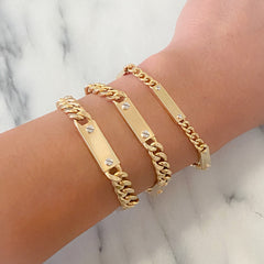 14K Gold Cuban Link Bar Chain Bracelet, Medium Size Links