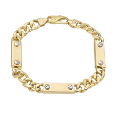 14K Gold Cuban Link Bar Chain Bracelet, Large Size Links