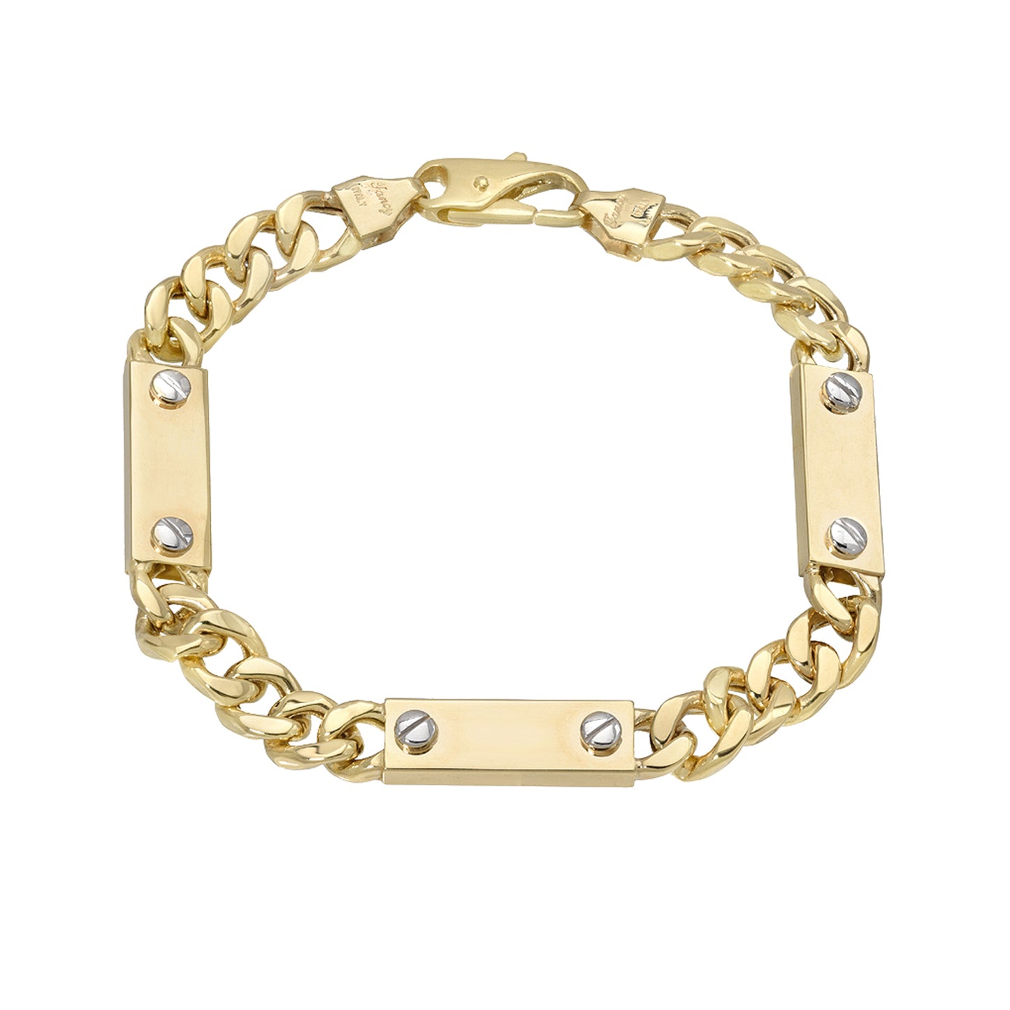 14K Gold Cuban Link Bar Chain Bracelet, Medium Size Links