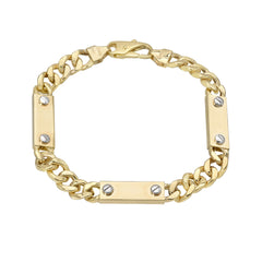 14K Gold Cuban Link Bar Chain Bracelet, Medium Size Links